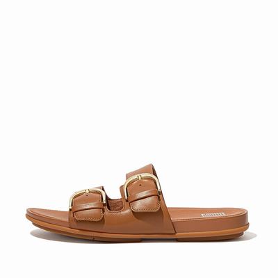 Fitflop Gracie Buckle Leather Slides - Sandalen Damen - HellBraun (GEO102697)